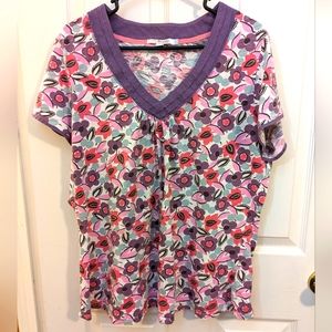 Boden vneck, purple floral tee, size 2X